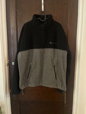 Suéter Champion Para Hombres Lg 1/4 Cremallera Polar Pullover Gris Negro Escritura Logo Bloque Foto 1 de 4