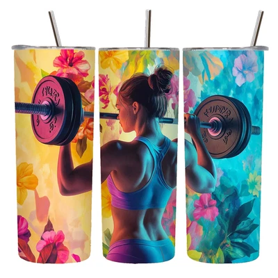 Fitness Gym Weights Weight Lifting Barbell 20oz Tumbler Insulated Travel Mug - Image 1 of 3