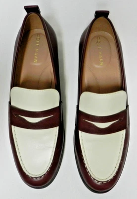 Cole Haan Cuero Penny Mocasines Toboganes Planos Borgoña Crema Mujer Talla 9 M Foto 1 de 4