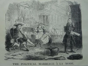REFORMA FINANCIERA - MATRIMONIO POLÍTICO A LA MODA Dibujos animados victorianos originales 1849 - Imagen 1 de 2