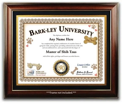Shih Tzu PERSONALIZED CERTIFICATE Diploma - Dog Tag Toy - Breeder Dog Lover GIFT - Image 1 of 3