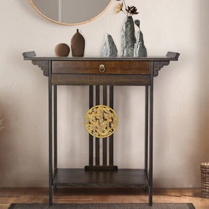 Console Table Chinese Style Hallway Table Shelf Storage Furniture Rustic Brown - Picture 1 of 14