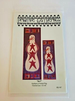Primitive Gathering - Wool Applique -  Birl Snowman Winter hooked rug BQ-147 - Image 1 of 2