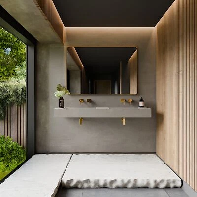 Doppel Waschbecken Waschtisch Betonoptik Grau Matt - Handgefertigt - Bild 1 von 2