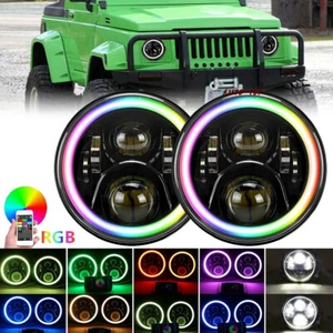 Pair 7'' RGB Halo LED Headlights For Suzuki Sierra SJ80 SJ80V LJ80 Samurai SJ410 - Picture 1 of 10