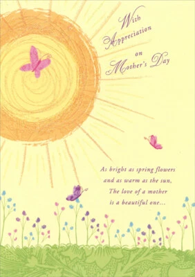 Naranja Brillante Sol y Mariposas - Tarjeta de Saludos de Diseñador Día de la Madre Foto 1 de 2