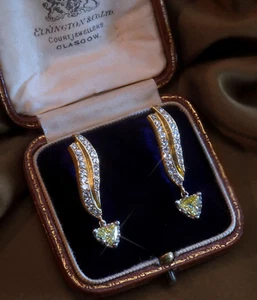 Platinum Diamond 18k Earrings Vintage VS Canary GIA Natural Fancy Fine 2.44 CTS - Picture 1 of 7
