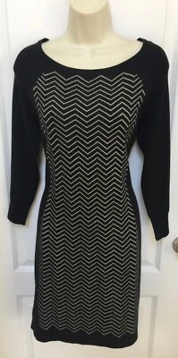 Apt. Vestido vaquero tejido Chevron beige dorado negro talla 9 pequeña 6 para mujer Foto 1 de 4