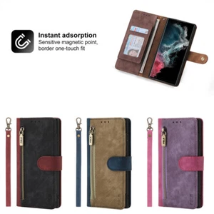 For Samsung A82 A51 A52 A32 A13 A72 Colorblock Zipper Wallet Case Phone Cover - Picture 1 of 17