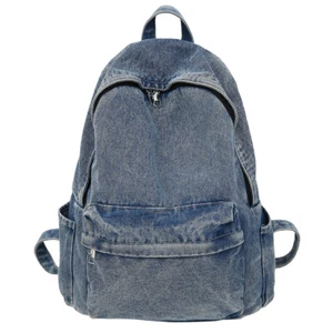 Backpack for Women Men Multi-pocket Knapsack Denim Zipper Daypack Travel Gym Bag - Picture 1 of 12