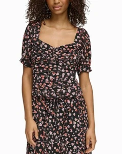 Karl Lagerfeld Paris Damen Rüschen Cropped Blumen Top Schwarz Größe L - Bild 1 von 1