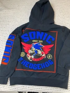 Sonic Kids Mini Sonic Embroidered applique Pullover Hoodie size 10 /12 Black - Picture 1 of 13