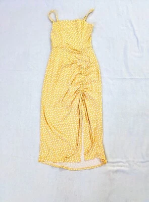 Nuevo Vestido Hollister Cinched Floral Abertura Lateral Midi Amarillo y Blanco Talla XS Foto 1 de 4