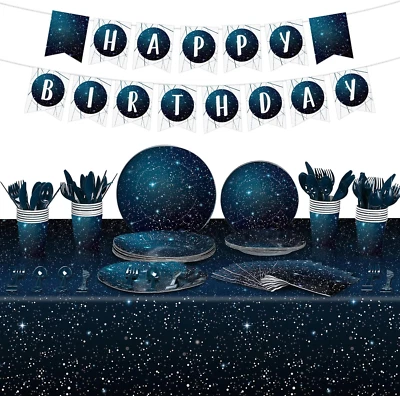 171 Pcs Galaxy Space Party Decoration Tableware Set Space Theme Birthday Decorat - Image 1 of 4