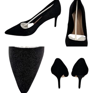 Call It Spring Slip On Heels Pointed Toe Pumps Black Faux Suede w/Silver Size 9 - Picture 1 of 9