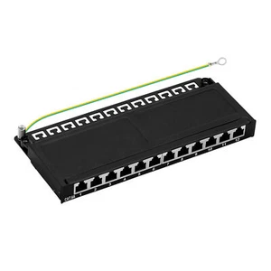 Panel krosowy Cat.6A 12Port 0,5HE RJ45 ekranowany biurko natynkowe czarny ProfiPatch - Zdjęcie 1 z 12