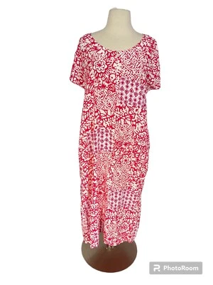 Patio Casuals by Cabernet Batik Pink White Dress Long Muu Lounge House Rayon S - Image 1 of 4