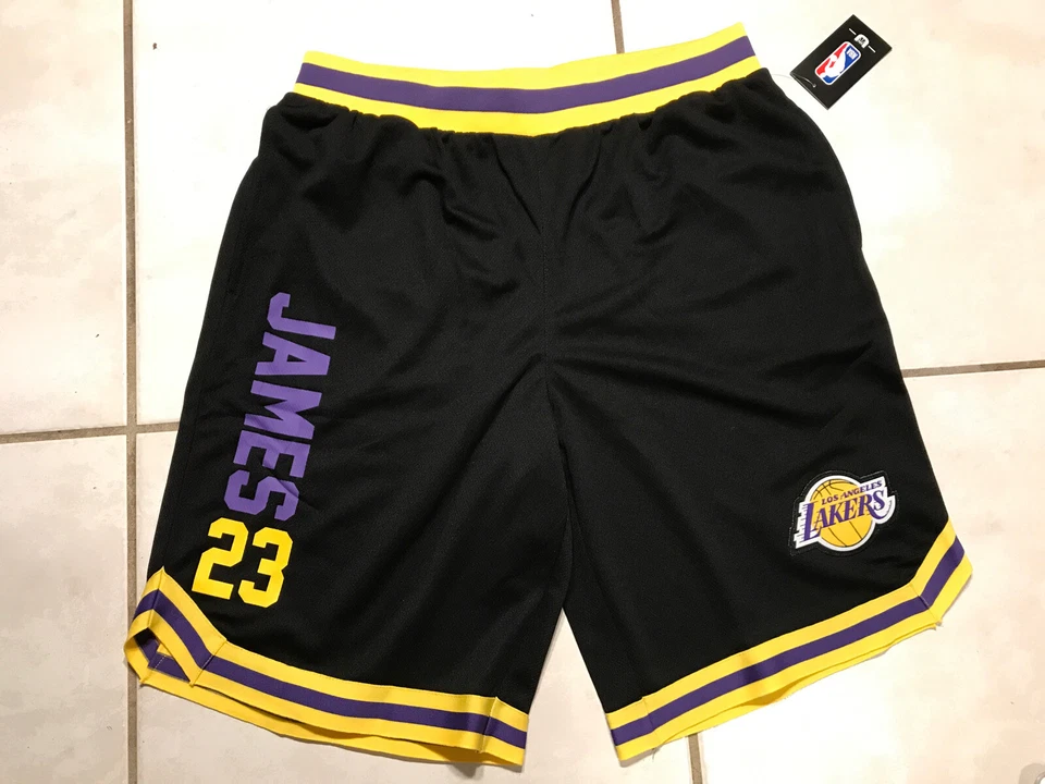 NBA LA Lakers LeBron James 23 Black Purple Gold Basketball Shorts Men's XL