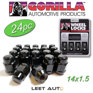(24pc.) Gorilla Lug Nuts + Wheel Locks combo, 14x1.5, Bulge Acorn, Black Chrome - Picture 1 of 5