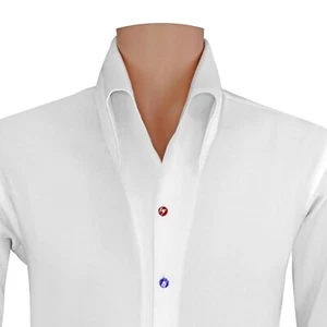 Camisa de recepción de botones de algodón blanco con cuello abotonado abierto alto para hombre - Imagen 1 de 18