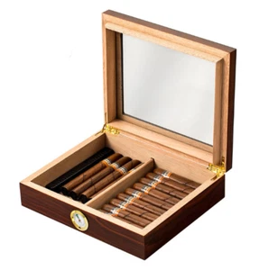 Scatola per Sigari in Legno di Cedro Umidificatore Portatile fino a 30 Sigari - Picture 1 of 7