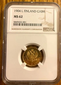 Rare! PL!  Finland 1904 L 10 Markkaa NGC MS62, The Coin is Prooflike - Picture 1 of 4