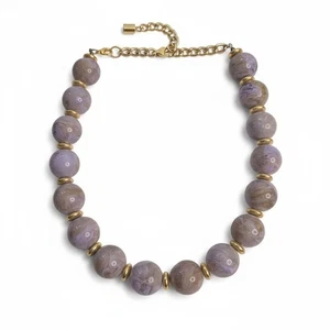 CHUNKY VINTAGE 80s Statement Necklace Light Purple Marbled Beads Gold Tone - Bild 1 von 4