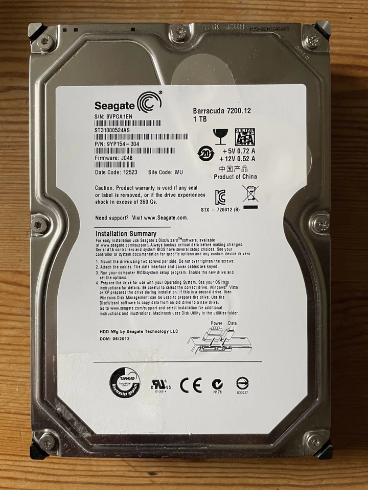 Seagate Barracuda 1 TB SATA III Festplatte 7200 RPM 32 MB Cache ST31000524AS - Image 1 of 1