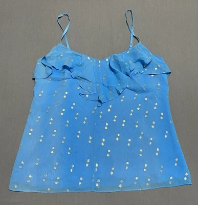 Lily Pulitzer Top Women XS Blue Gold Metallic Silk Coquille Pull Over Lined - Image 1 of 4