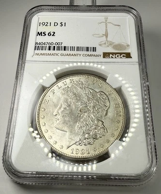 1921 D Morgan Silver Dollar $1 NGC MS 62-Denver Minted Last Year Of Morgan Coin - Image 1 of 4
