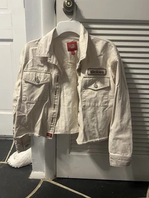 Dickies Size Medium Cropped Jean Jacket Cream Beige Excellent Women’s - Image 1 of 4