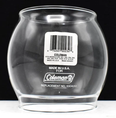 Coleman 690A051 Clear Glass Globe for Model 200 / 202 White Logo Made in USA - Image 1 of 3
