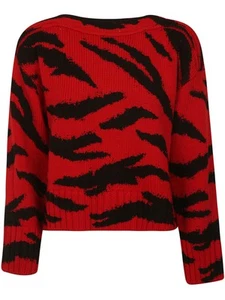 PHILOSOPHY Womens Red Animal Print Long Sleeve Boat Neck Sweater 10 - Picture 1 of 3