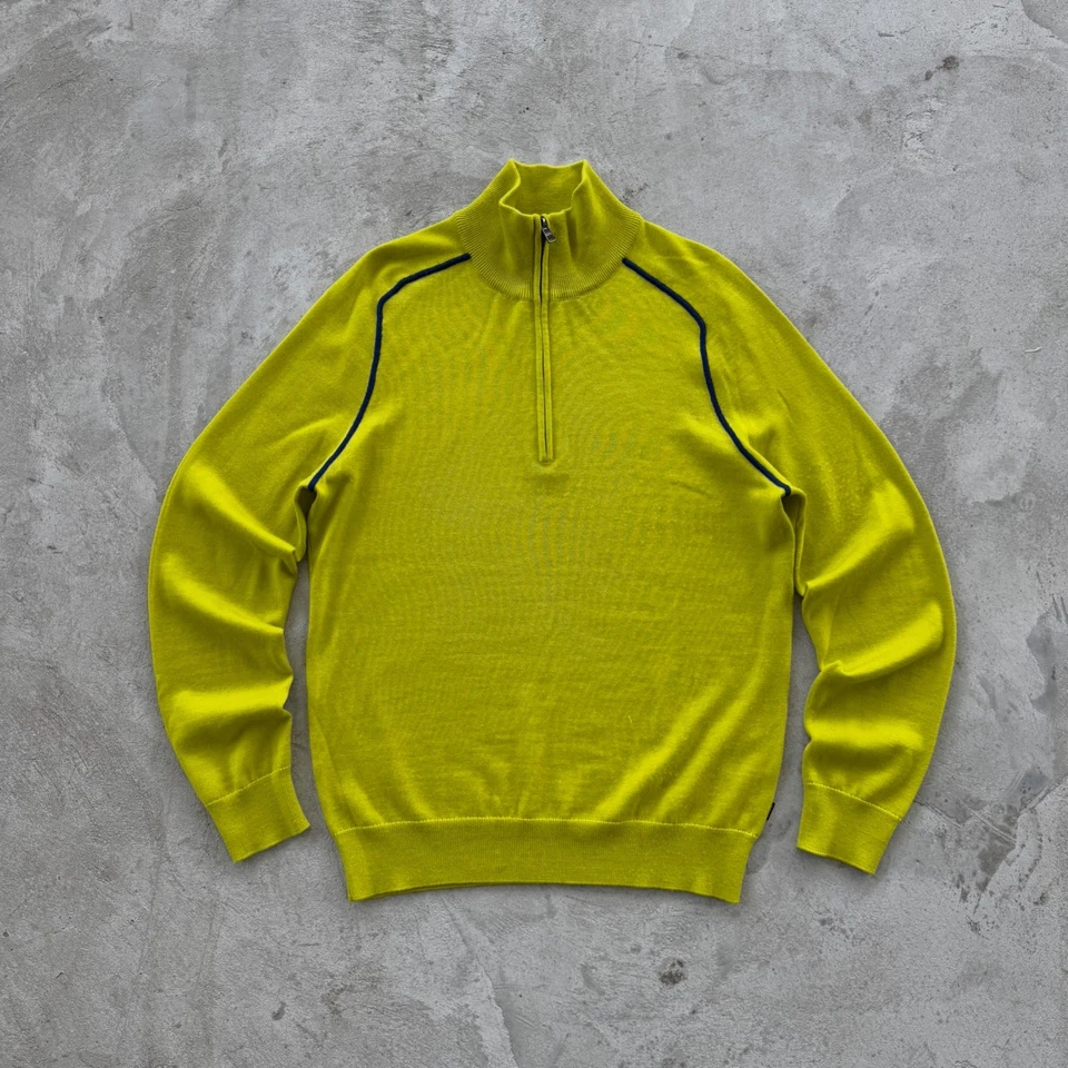 Vintage 90s Hugo Boss Wool 1/4 Zip Sweater Size M Green - Image 1 of 4