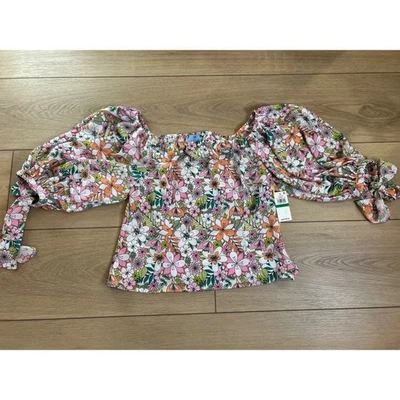 CeCe с плеча цветочный печать Puff рукав блузка Топ L сладкий розовый - Изображение 1 из 4