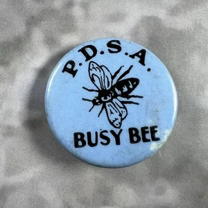 PDSA Busy Bee 70's Vintage Button Safety Pin Back 1" Round Blue - Picture 1 of 2