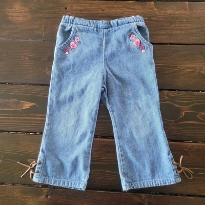 Vintage Y2K Bootcut Denim Jeans 24 M Floral Embroidered Tie Accents Koala Kids - Image 1 of 4