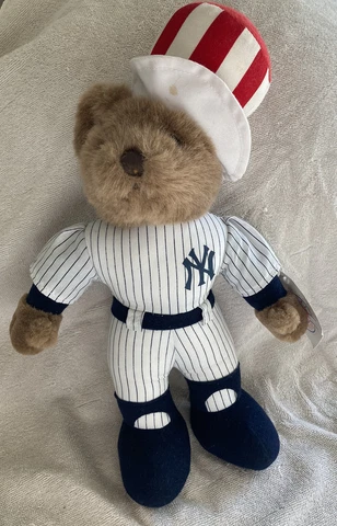 Vintage New York Yankees Plush Teddy Bear Twin Enterprises 12” Mystery Autograph Cover