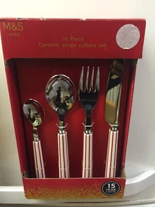 M&S HOME 16 Piece Ceramic Stripe Cutlery Set Very Rare! - Picture 1 of 6