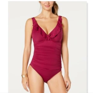 Lauren Ralph Lauren Laguna Shaping ruffled one piece swimsuit shirred ruched 6 - Picture 1 of 5