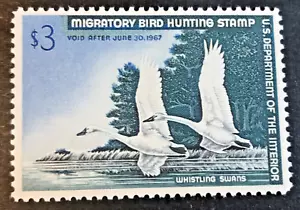 US SCOTT #RW33 MNH OG UnS 1966 Federal Duck Hunting Stamp Well Centered Wh Swans - Bild 1 von 4