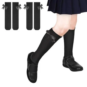 Girls Knee High Socks With Bows - Cotton School Uniform Long Socks for 8-12 Y... - Picture 1 of 7