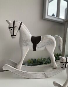 Large Wooden Rocking Horse Tabletop Ornament Whitewashed Wood