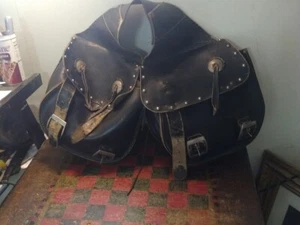 Saddle bags vintage Real Leather black saddlebags from a Sportster two strap use - Picture 1 of 12