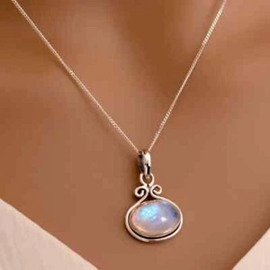 Agradable colgante hecho a mano de piedras preciosas de luna de plata de ley 925 B-318 - Imagen 1 de 5