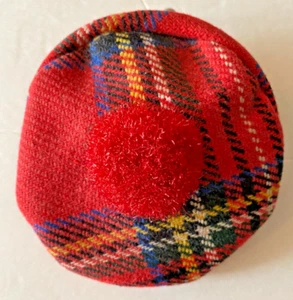 Vintage Tam Red Tartan Plaid Change Coin Purse Scottish Cap Kiss Clasp - Picture 1 of 3