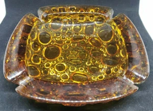 Vtg Mid Century Modern Retro Blenko Orange Amber Bubble Glass Square Ashtray 6"  - Picture 1 of 2