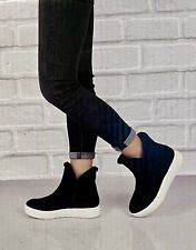 Women's Ladies Sneaker Booties - Black  - Size 10 - With Zipper - Genuine Suede