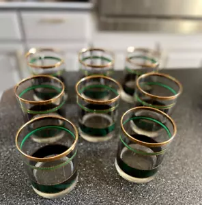 8 Vintage Culver Green Marbled Gold Pinstripe Double Old Fashion Glasses - Picture 1 of 7