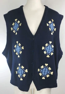 CJ Banks Sweater Vest - Size 3X - Navy Blue w/ Heart Embroidery - Picture 1 of 14